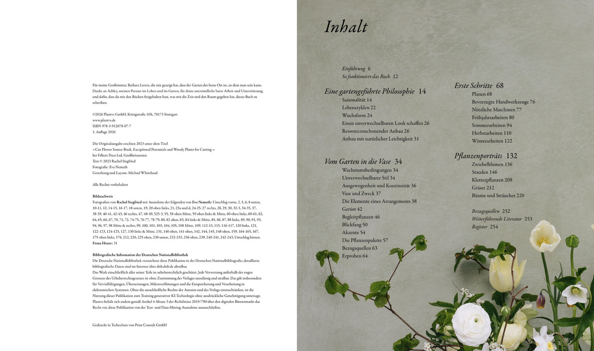 Inhaltsverzeichnis mit Strauß aus Gartenblumen, Doppelseite