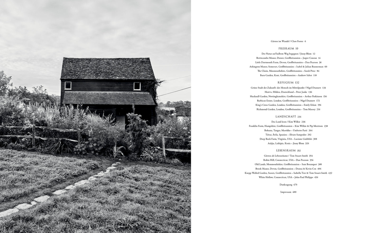 Inhaltsverzeichnis Pastorale Gärten – 22 Gärten von Peter Janke, Tom Stuart-Smith, Nigel Dunnett, Jinny Blom und weiteren Gartengestaltern, PLANTVS Verlag