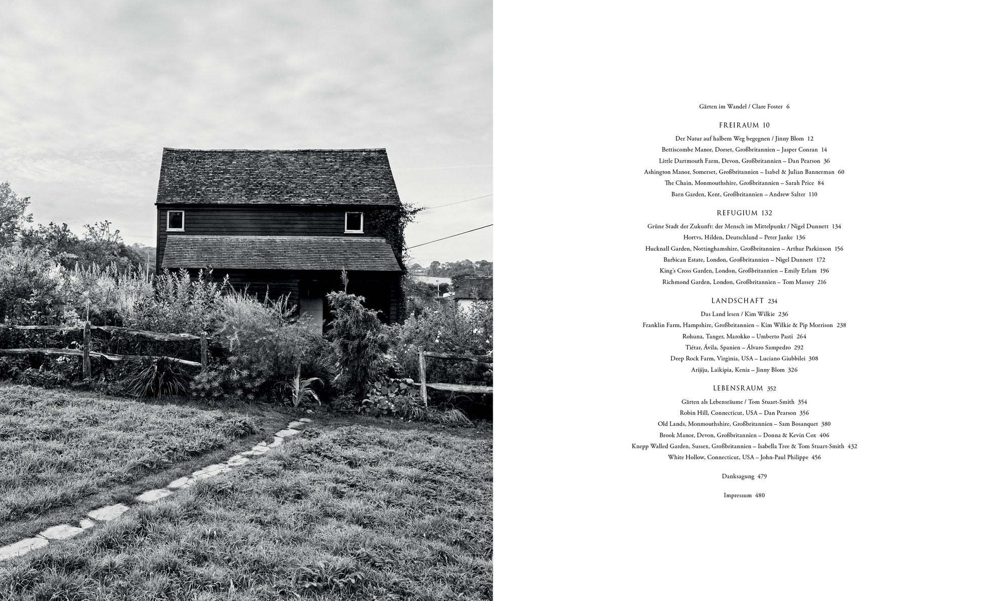 Inhaltsverzeichnis Pastorale Gärten – 22 Gärten von Peter Janke, Tom Stuart-Smith, Nigel Dunnett, Jinny Blom und weiteren Gartengestaltern, PLANTVS Verlag